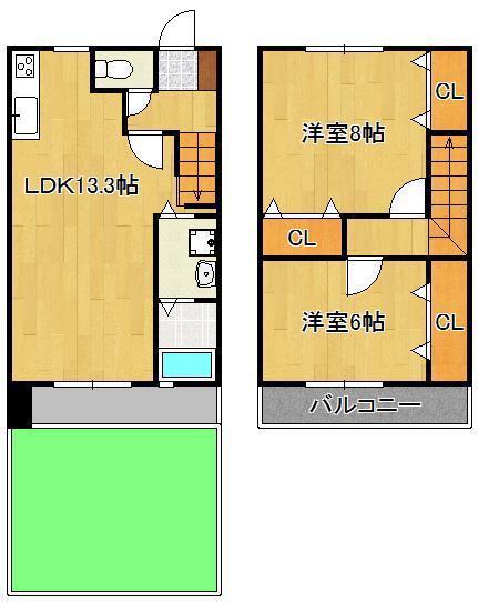 エルミタージュヒルズII(2LDK/1階)の間取り写真