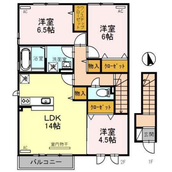 グランリベルテII B棟(3LDK/2階)の間取り写真