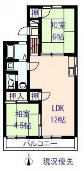 グリーンハイツ福浜B(2LDK/1階)の間取り写真