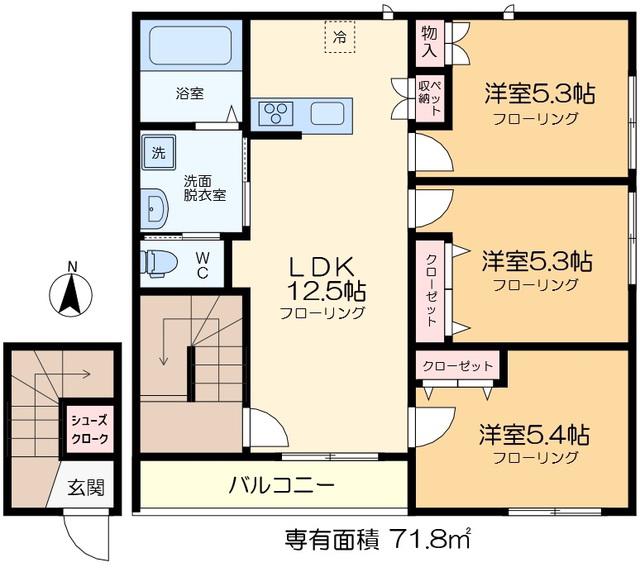 メゾンクレール日暮ノース(3LDK/2階)の間取り写真