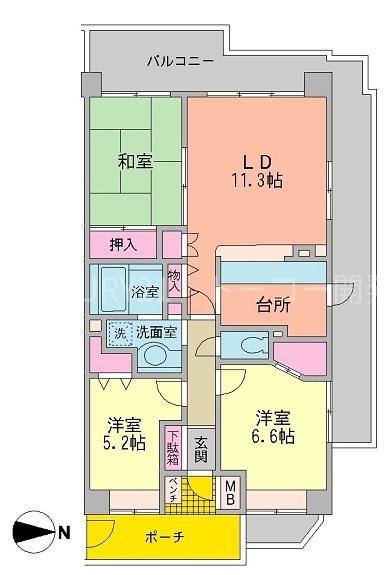 コスモ武蔵中原ヴェルパティオ(3LDK/2階)の間取り写真