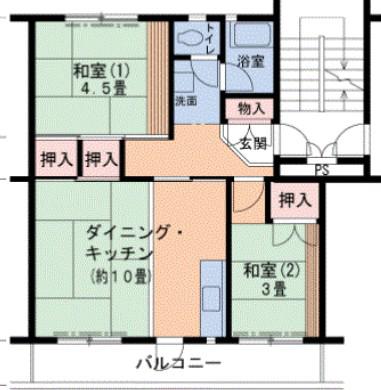UR泉南一丘(2DK/2階)の間取り写真