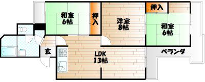 二十町団地(3LDK/3階)の間取り写真