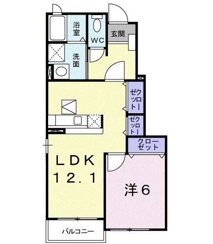 ポム ドゥ ファム(1LDK/1階)の間取り写真