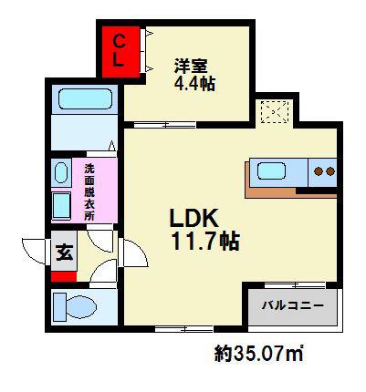 リテラ平尾東(1LDK/2階)の間取り写真