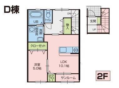 アクアコート D(1LDK/2階)の間取り写真