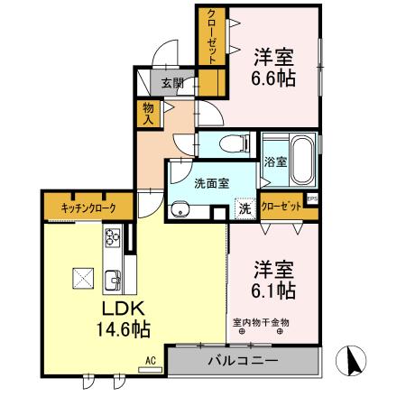 アンフィニ勝川(2LDK/1階)の間取り写真