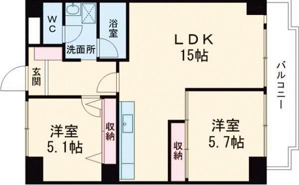 ダイアパレス久留米(2LDK/4階)の間取り写真