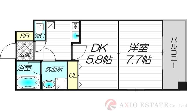 レフィーナカルム江坂(1DK/8階)の間取り写真