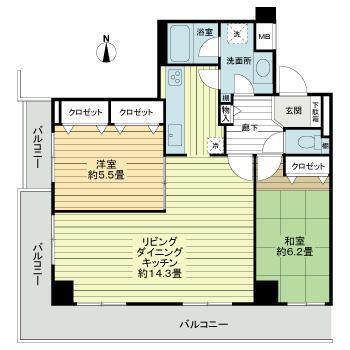 コルソグロワール天神前(2LDK/5階)の間取り写真