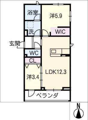 コーシェリ代官町(2LDK/3階)の間取り写真