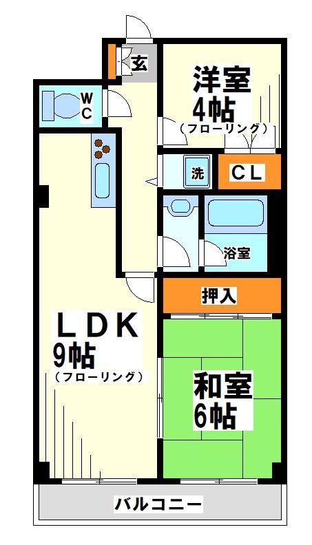 アブニール調布(2LDK/2階)の間取り写真