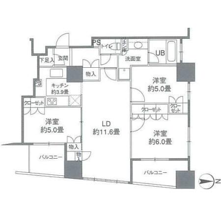カスタリアタワー品川シーサイド(3LDK/23階)の間取り写真