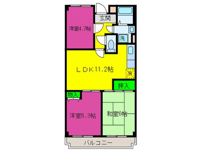 エクセル岸和田(3LDK/3階)の間取り写真