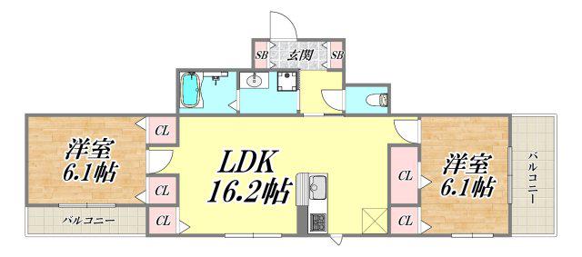 LA VIE BELLE 塚口(2LDK/3階)の間取り写真