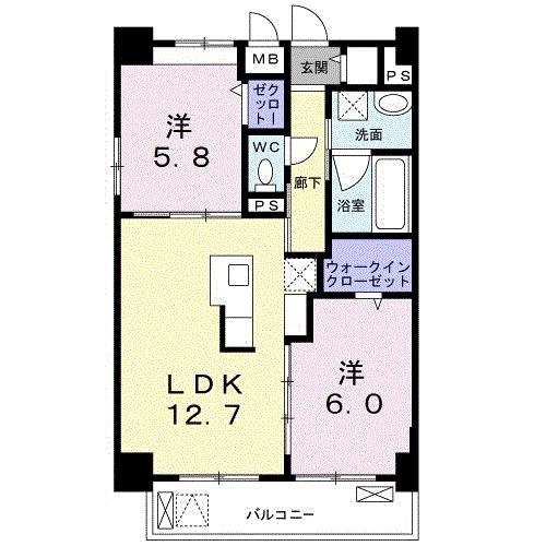 ミルト熊野(2LDK/5階)の間取り写真