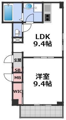 京橋オリエンタルキューブ(1LDK/4階)の間取り写真