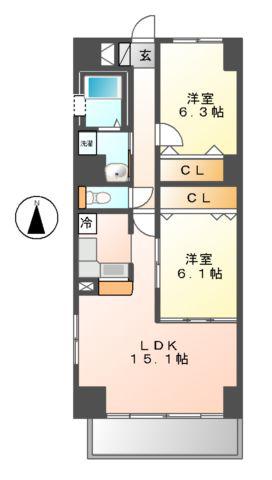 GLORIA(2LDK/1階)の間取り写真