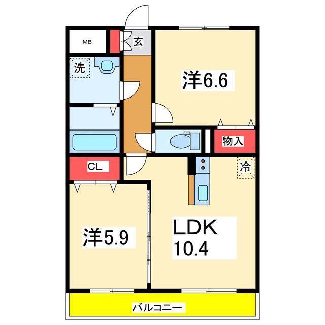 ウィステリアII(2LDK/2階)の間取り写真