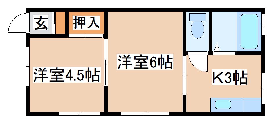 潮見台ハイツ(2K/1階)の間取り写真