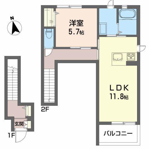 TRIM志家町(1LDK/2階)の間取り写真