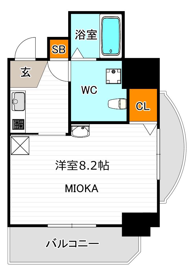 ブルービ-田辺駅前(1K/3階)の間取り写真