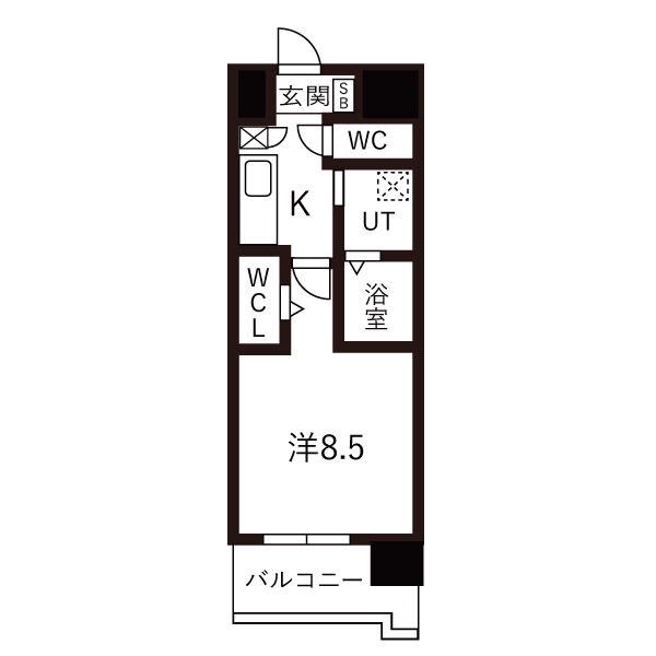 ヒルクレストELGRAND大江(1K/9階)の間取り写真