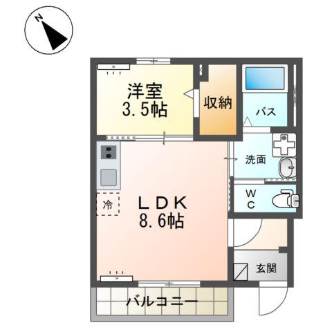 ＪＲ常磐線 牛久駅 徒歩30分 2階建 築2年(1LDK/1階)の間取り写真