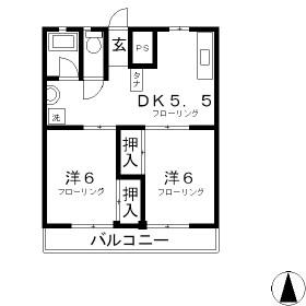 国分パークハイツ(2DK/2階)の間取り写真