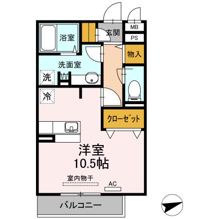 ノール リヴィエール トロワ(ワンルーム/1階)の間取り写真