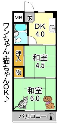 ウエストヒルズ平野(2DK/5階)の間取り写真