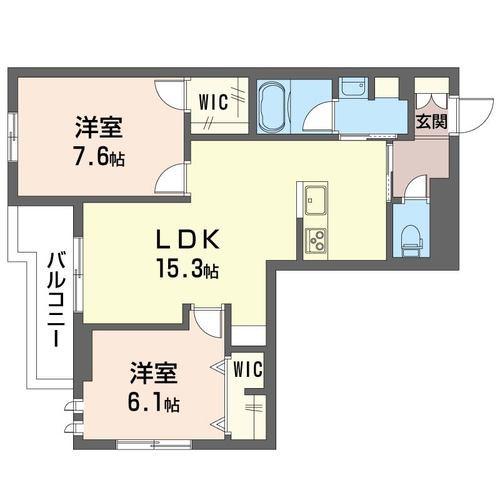 ボヌール新都心(2LDK/2階)の間取り写真