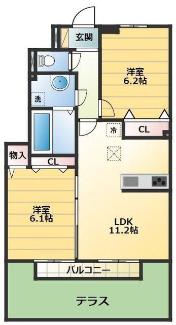 スカイウイング(2LDK/1階)の間取り写真