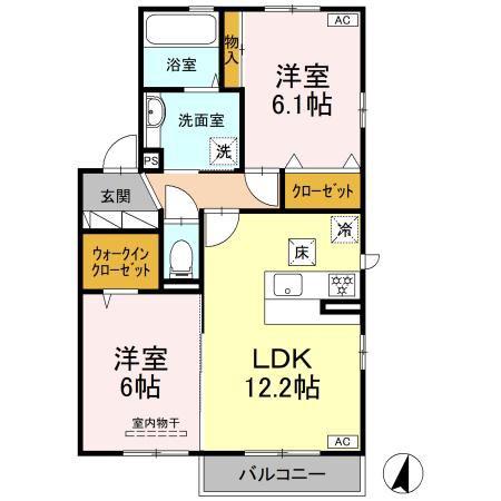 ゼフィール竹原(2LDK/1階)の間取り写真