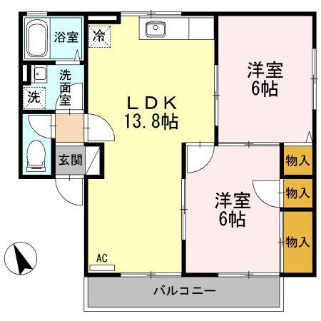 セジュールSHIGENO B棟(2LDK/2階)の間取り写真