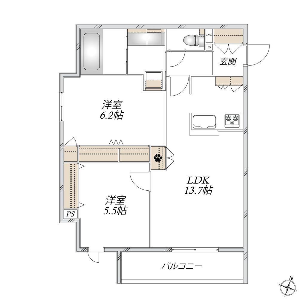 デルニエール(2LDK/2階)の間取り写真