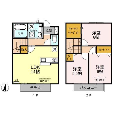 テラスハウス(3LDK/1階)の間取り写真