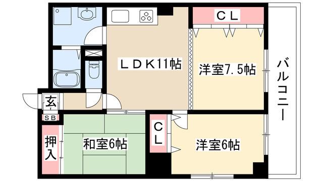 マンション葵(3LDK/2階)の間取り写真