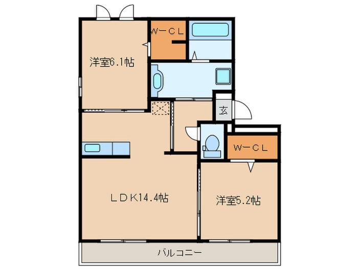 フェリオ(2LDK/1階)の間取り写真