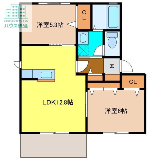 ベルスールC・D棟(2LDK/1階)の間取り写真