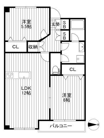 ラベンダーテラス(2LDK/2階)の間取り写真