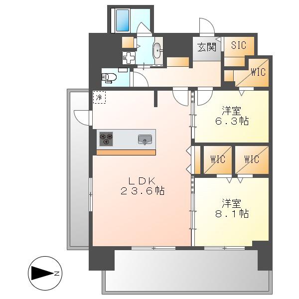 LAA KEA 徳川(2LDK/7階)の間取り写真