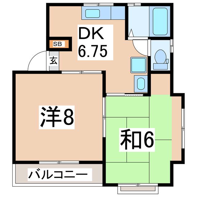リビング富田B棟(2DK/2階)の間取り写真