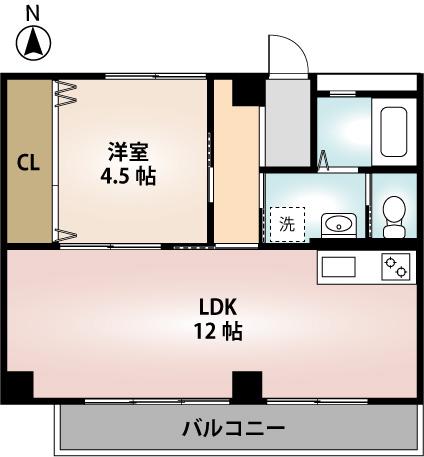 大津ビル(1LDK/4階)の間取り写真