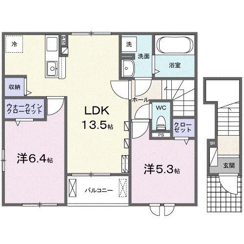 ルミエールII(2LDK/2階)の間取り写真