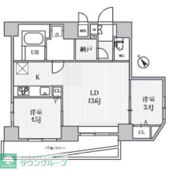 S-RESIDENCE目黒大岡山BRESA(2LDK/4階)の間取り写真