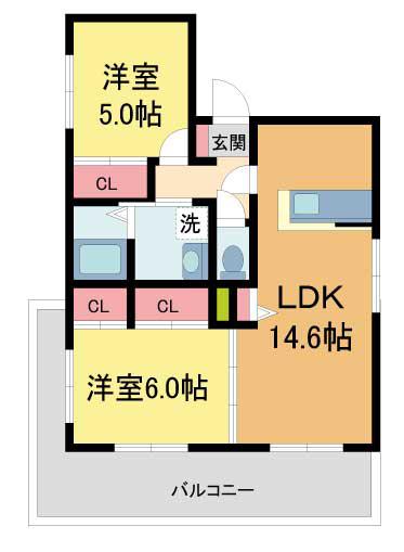 ヘーベルメゾン神楽夙川イースト(2LDK/3階)の間取り写真