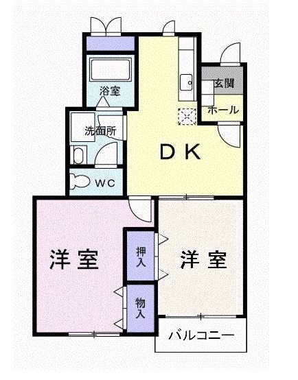 アウローラB棟(2DK/1階)の間取り写真