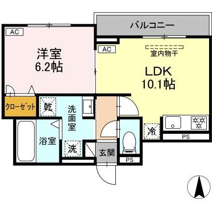ルヴィータ剣町(1LDK/2階)の間取り写真