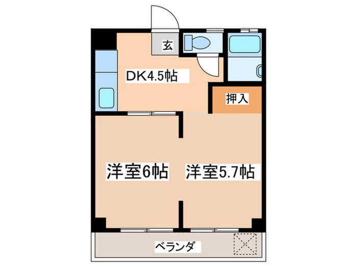 パールシティ山口(2DK/3階)の間取り写真
